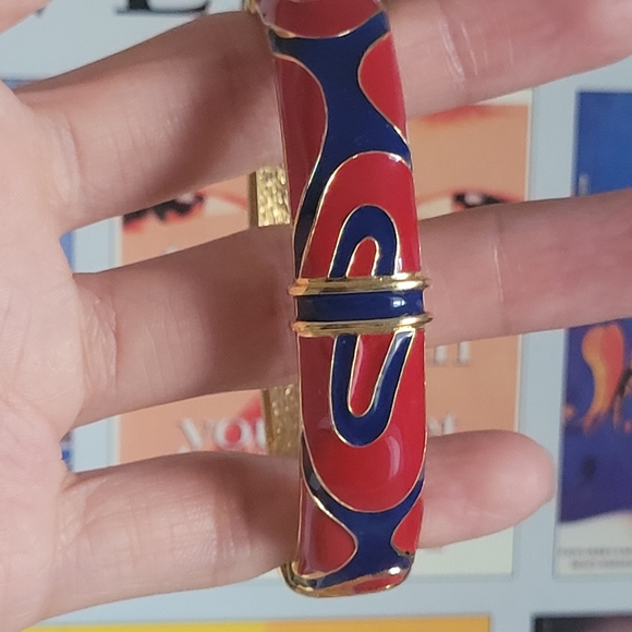 Vintage KJL red/blue enamel bracelet - Picture 6 of 8